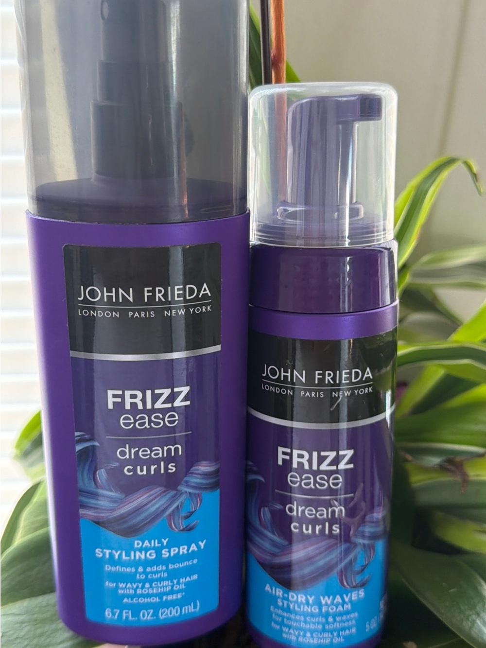 BUNDLE ,of 2 ,Frizz Ease Dream Curls Styling Spray & Foam - Purple